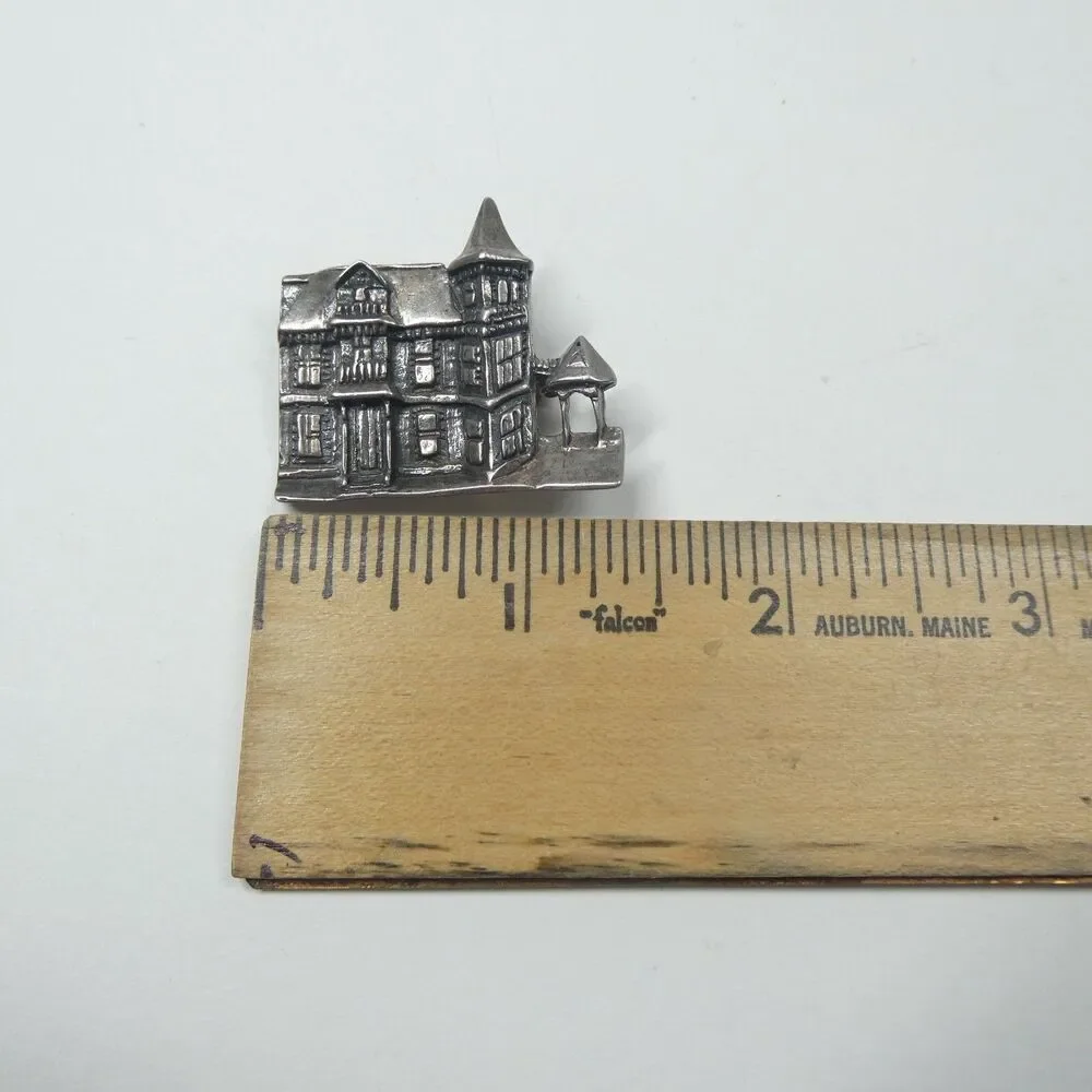 Massachusetts Victorian House Mansion Pin 925 Sterling Silver Vintage Brooch